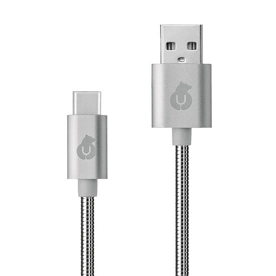 Кабель зарядный USB-C USB-A в стальной оплетке, серебро