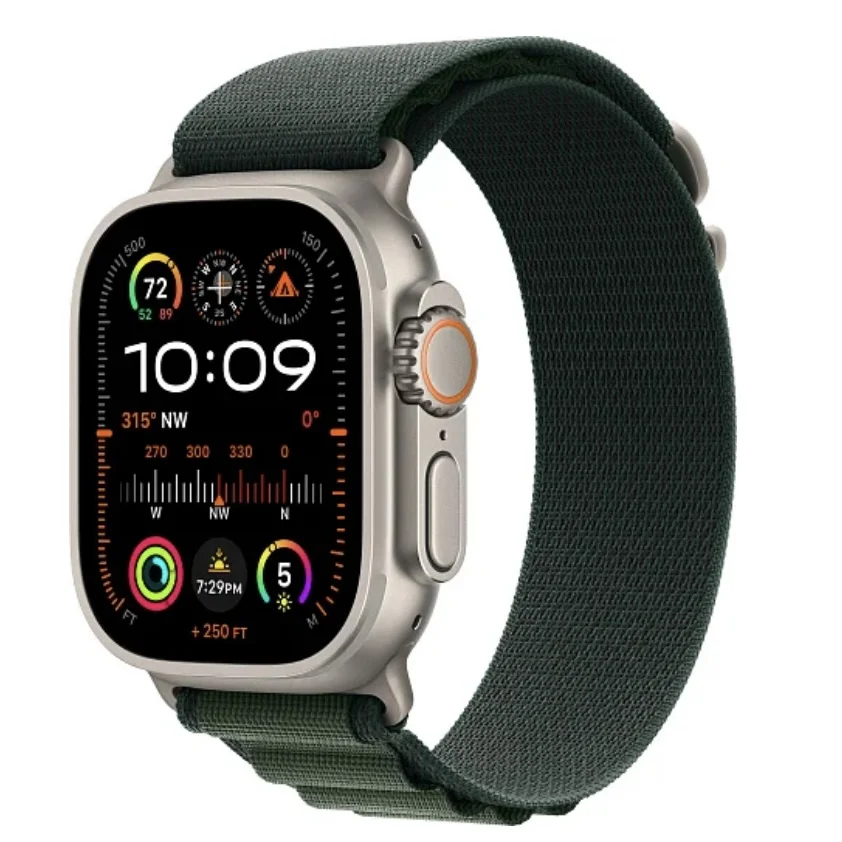 Apple Watch Ultra 2 2024 49 мм, корпус из натурального титана, ремешок Alpine темно-зеленого цвета, размер M